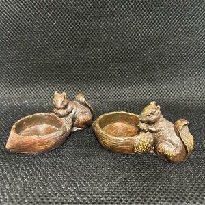 Lot Of 2 Expo Inc. Distressed Tea Light Candle Holders, Squirrels Tea Light